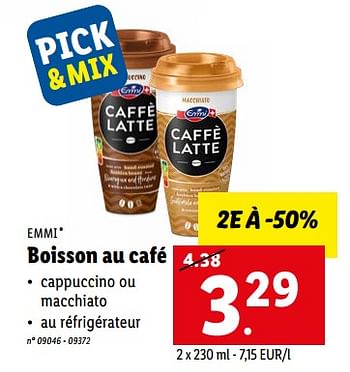 Promotions Boisson au café - Emmi - Valide de 02/05/2022 à 07/05/2022 chez Lidl