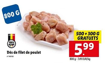 Promotions Dés de filet de poulet - Produit maison - Lidl - Valide de 02/05/2022 à 07/05/2022 chez Lidl