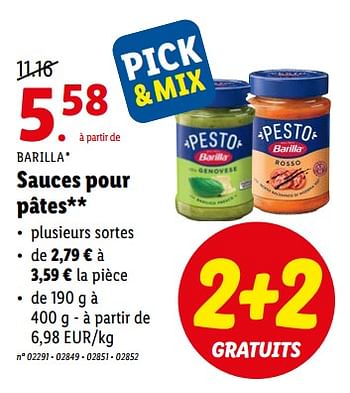 Promotions Sauces pour pâtes - Barilla - Valide de 02/05/2022 à 07/05/2022 chez Lidl