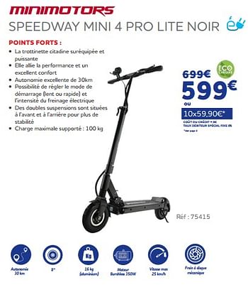 Promotions Minimotors speedway mini 4 pro lite noir - Minimotors - Valide de 22/04/2022 à 30/09/2022 chez Auto 5