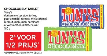 Promoties Chocolonely tablet tony’s 2e voor 1-2 prijs - Tony's - Geldig van 04/05/2022 tot 17/05/2022 bij Alvo