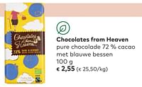Chocolates from heaven pure chocolade 72 % cacao met blauwe bessen-Chocolates From Heaven