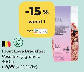 Promoties I just love breakfast rose berry granola - I Just Love Breakfast - Geldig van 27/04/2022 tot 24/05/2022 bij Bioplanet
