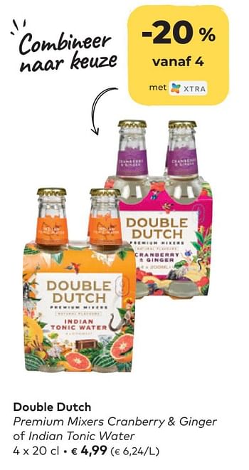 Promoties Double dutch premium mixers cranberry + ginger of indian tonic water - Double Dutch - Geldig van 27/04/2022 tot 24/05/2022 bij Bioplanet