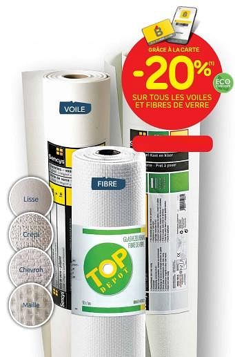 Promotions -20% sur tous les voiles et fibres de verre - Produit maison - Brico - Valide de 27/04/2022 à 09/05/2022 chez Brico