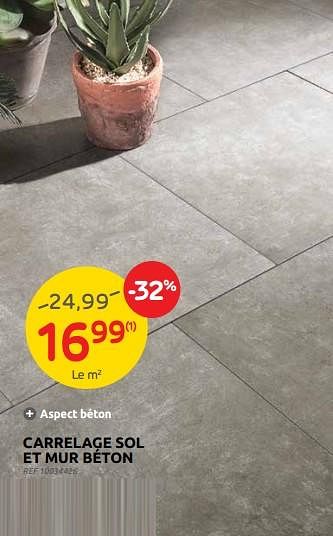 Promotions Carrelage sol et mur béton - Produit maison - Brico - Valide de 27/04/2022 à 09/05/2022 chez Brico