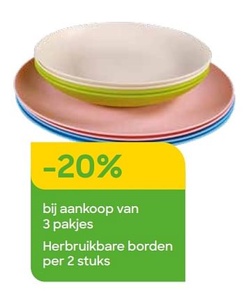 Promoties -20% bij aankoop van 3 pakjes herbruikbare borden - Huismerk - Ava - Geldig van 01/05/2022 tot 30/06/2022 bij Ava