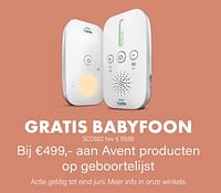 Gratis babyfoon scd502 twv € 59,95 bij €499,- aan avent producten op geboortelijst-Philips