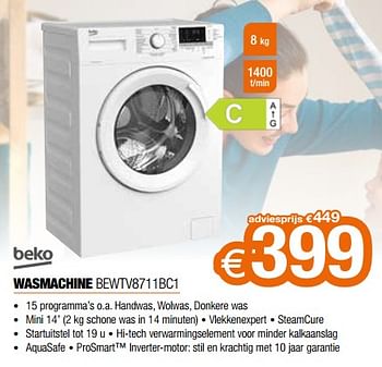 Promoties Beko wasmachine bewtv8711bc1 - Beko - Geldig van 01/05/2022 tot 31/05/2022 bij Expert