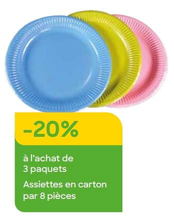 Promoties -20% à l’achat de 3 paquets assiettes en carton par 8 pièces - Huismerk - Ava - Geldig van 01/05/2022 tot 30/06/2022 bij Ava
