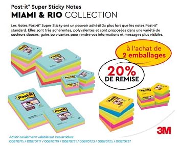 Promoties Post-it super sticky notes miami + rio collection 20% de remise - Post-It - Geldig van 01/05/2022 tot 30/06/2022 bij Ava