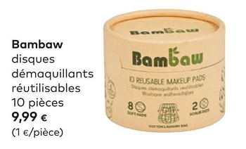 Promotions Bambaw disques démaquillants réutilisables - Bambaw. - Valide de 27/04/2022 à 24/05/2022 chez Bioplanet