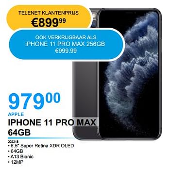Promoties Apple iphone 11 pro max 64gb - Apple - Geldig van 26/04/2022 tot 16/05/2022 bij Elektro Van Assche