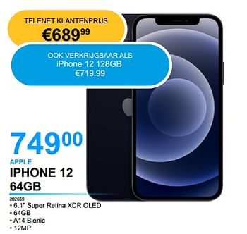 Promoties Apple iphone 12 64gb - Apple - Geldig van 26/04/2022 tot 16/05/2022 bij Elektro Van Assche