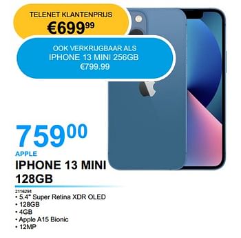 Promoties Apple iphone 13 mini 128gb - Apple - Geldig van 26/04/2022 tot 16/05/2022 bij Elektro Van Assche