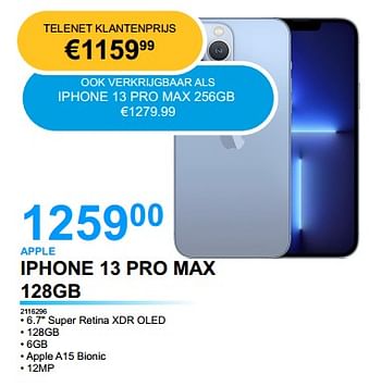 Promoties Apple iphone 13 pro max 128gb - Apple - Geldig van 26/04/2022 tot 16/05/2022 bij Elektro Van Assche