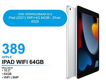 Promoties Apple ipad wifi 64gb mk2l3nf-a - Apple - Geldig van 01/05/2022 tot 31/05/2022 bij Auva