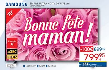 Promoties Samsung smart ultra hd-tv 70’’-178 cm ue70au7190uxxn - Samsung - Geldig van 01/05/2022 tot 31/05/2022 bij Eldi