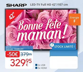 Promoties Sharp led-tv full hd 42``-107 cm 42cf2e - Sharp - Geldig van 01/05/2022 tot 31/05/2022 bij Eldi