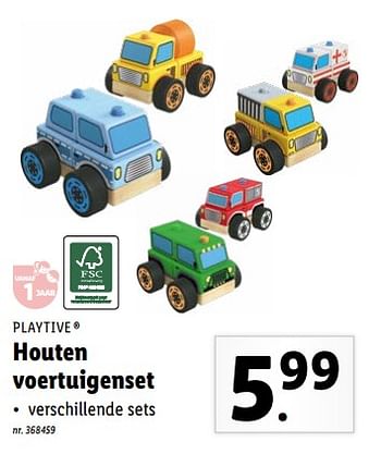 Promoties Houten voertuigenset - Playtive Junior - Geldig van 09/05/2022 tot 14/05/2022 bij Lidl
