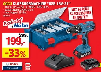 Promoties Bosch accu klopboormachine gsb 18v-21 - Bosch - Geldig van 04/05/2022 tot 15/05/2022 bij Hubo