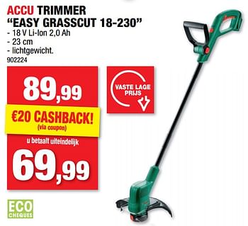 Promoties Bosch accu trimmer easy grasscut 18-230 - Bosch - Geldig van 04/05/2022 tot 15/05/2022 bij Hubo