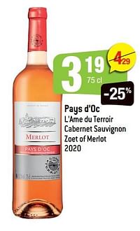 Pays d’oc l’ame du terroir cabernet sauvignon zoet of merlot 2020-Rosé wijnen