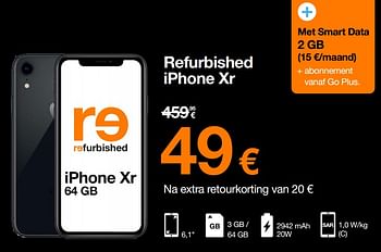 Promoties Apple refurbished iphone xr - Apple - Geldig van 02/05/2022 tot 15/05/2022 bij Orange