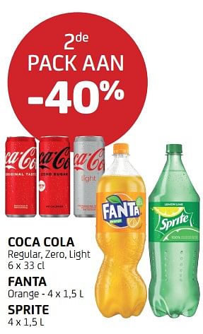 Promoties Coca cola fanta sprite 2de pack aan -40% - Huismerk - BelBev - Geldig van 13/05/2022 tot 25/05/2022 bij BelBev