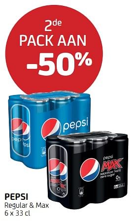 Promotions Pepsi regular + max 2de pack aan -50% - Pepsi - Valide de 13/05/2022 à 25/05/2022 chez BelBev