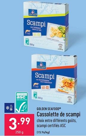 Promotions Cassolette de scampi - Golden Seafood - Valide de 13/05/2022 à 20/05/2022 chez Aldi