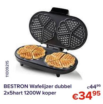 Promoties Bestron wafelijzer dubbel 2x5hart 1200w koper - Bestron - Geldig van 01/05/2022 tot 31/05/2022 bij Euro Shop