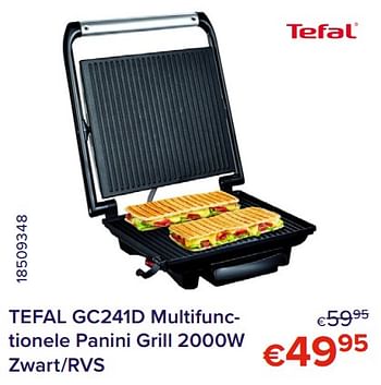 Promoties Tefal gc241d multifunctionele panini grill 2000w zwart-rvs - Tefal - Geldig van 01/05/2022 tot 31/05/2022 bij Euro Shop