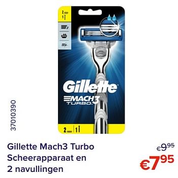 Promotions Gillette mach3 turbo scheerapparaat en 2 navullingen - Gillette - Valide de 01/05/2022 à 31/05/2022 chez Euro Shop