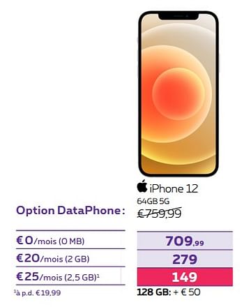 Promotions Apple iphone 12 64gb 5g - Apple - Valide de 02/05/2022 à 31/05/2022 chez Proximus