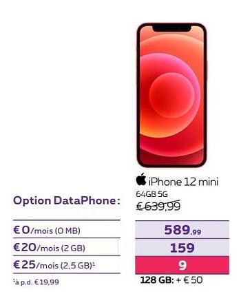 Promotions Apple iphone 12 mini 64gb 5g - Apple - Valide de 02/05/2022 à 31/05/2022 chez Proximus