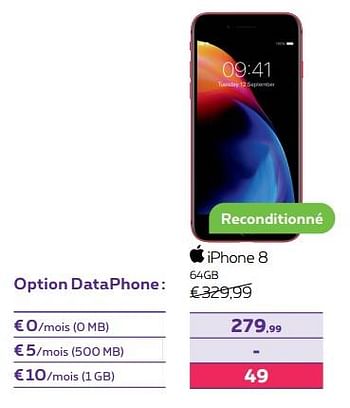 Promotions Apple iphone 8 64gb - Apple - Valide de 02/05/2022 à 31/05/2022 chez Proximus