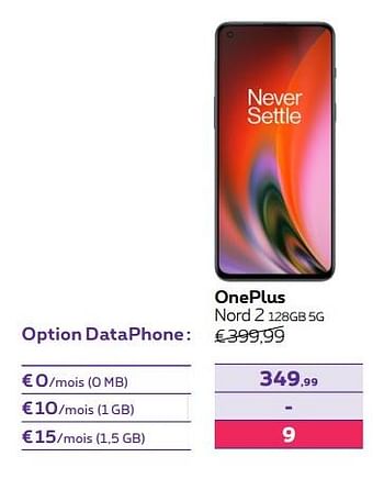 Promotions Oneplus nord 2 128gb 5g - OnePlus - Valide de 02/05/2022 à 31/05/2022 chez Proximus
