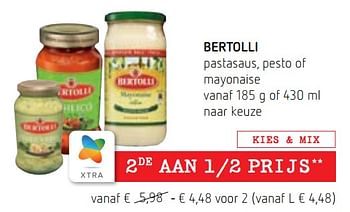 Promoties Bertolli pastasaus, pesto of mayonaise - Bertolli - Geldig van 05/05/2022 tot 18/05/2022 bij Spar (Colruytgroup)