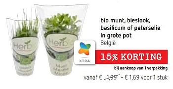 Promotions Bio munt, bieslook, basilicum of peterselie in grote pot - Produit Maison - Spar Retail - Valide de 05/05/2022 à 18/05/2022 chez Spar (Colruytgroup)