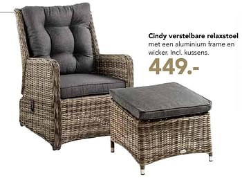 Promoties Cindy verstelbare relaxstoel - Huismerk - Free Time - Geldig van 01/04/2022 tot 30/06/2022 bij Freetime