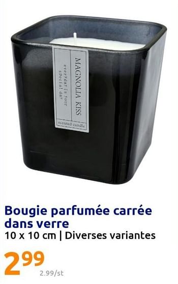 Promotions Bougie parfumée carrée dans verre - Produit Maison - Action - Valide de 04/05/2022 à 10/05/2022 chez Action