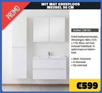 Promoties Wit mat greeploos meubel - Huismerk - Bouwcenter Frans Vlaeminck - Geldig van 06/05/2022 tot 31/05/2022 bij Bouwcenter Frans Vlaeminck