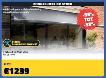 Promotions Zonneluifel 3 m breed en 2,5 m uitval - Produit maison - Bouwcenter Frans Vlaeminck - Valide de 06/05/2022 à 31/05/2022 chez Bouwcenter Frans Vlaeminck