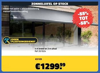 Promoties Zonneluifel 4 m breed en 3 m uitval - Huismerk - Bouwcenter Frans Vlaeminck - Geldig van 06/05/2022 tot 31/05/2022 bij Bouwcenter Frans Vlaeminck