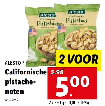 Promoties Californische pistachenoten - Alesto - Geldig van 16/05/2022 tot 22/05/2022 bij Lidl