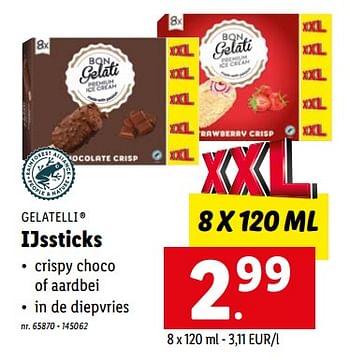 Promotions Ijssticks - Gelatelli - Valide de 16/05/2022 à 22/05/2022 chez Lidl
