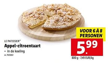 Promoties Appel-citroentaart - Le Patissier - Geldig van 16/05/2022 tot 22/05/2022 bij Lidl