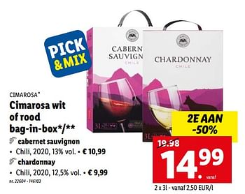 Promotions Cimarosa wit of rood bag-in-box - Vins rouges - Valide de 16/05/2022 à 22/05/2022 chez Lidl