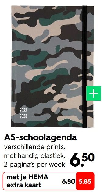 Promoties A5-schoolagenda - Huismerk - Hema - Geldig van 09/05/2022 tot 15/05/2022 bij Hema